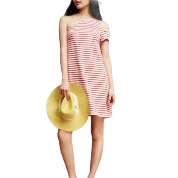 Anthro Maeve Marketa Striped One Shoulder Dress M - Picture 4 of 9